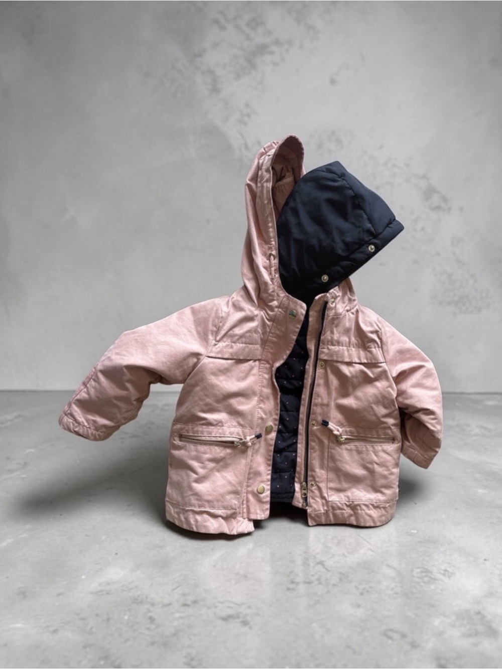 Zara Pink Puffer Jacket with Black Removable Hood Liner